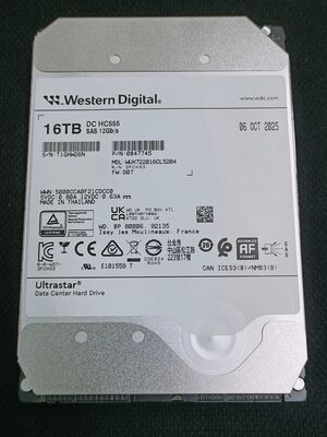 Western Digital  Ultrastar  DC HC580 Data Center HDD  Model：WUH722016CL5204